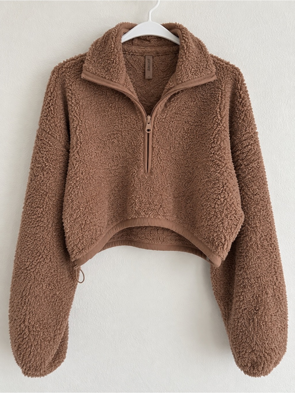 SKIMS cozy knit half zip cropped pullover ROSE CLAY SMALL